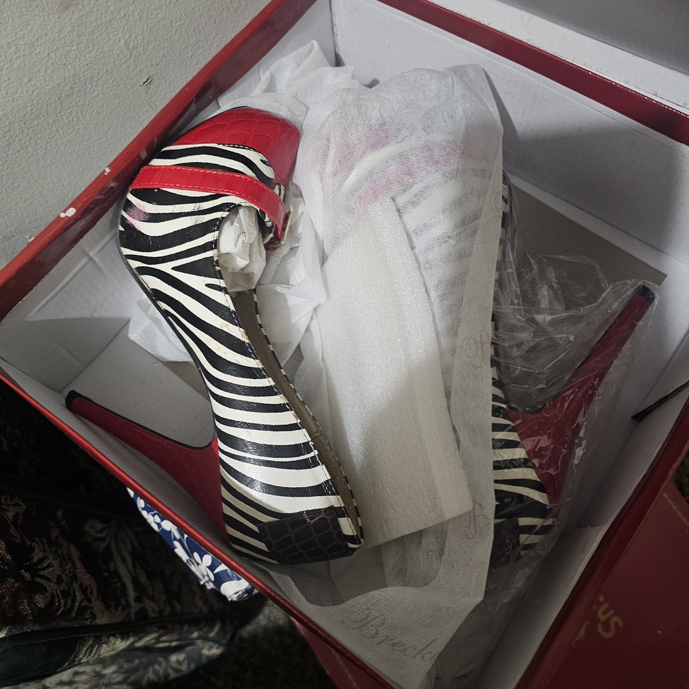 Breckelles Zebra Print Heels with Red Accents